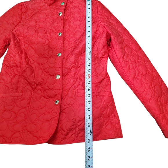 Coach Women's Red Quilted Gold Snap-Button Jacket - Small - Picture 9 of 10